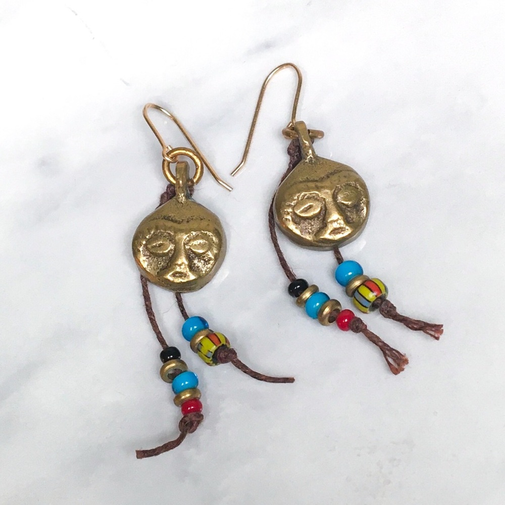 Man in the Moon Earrings, Eclectic Casual Dangle